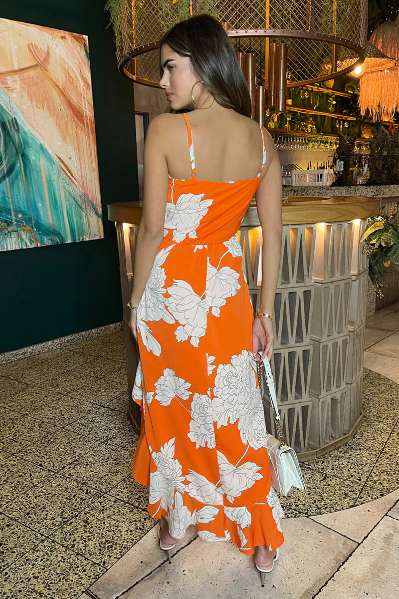 Molly Orange Frill Hem Midi Dress