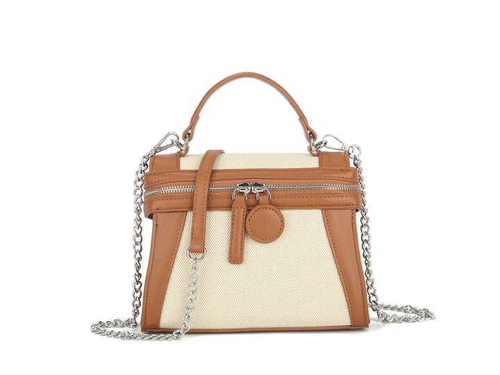 Paphos Cream & Tan Zipped Handbag
