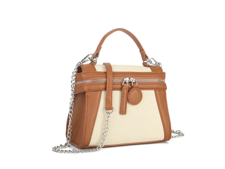 Paphos Cream & Tan Zipped Handbag