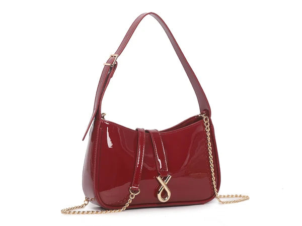 Maya Cherry Red Patent Handbag with Cross Body Chain