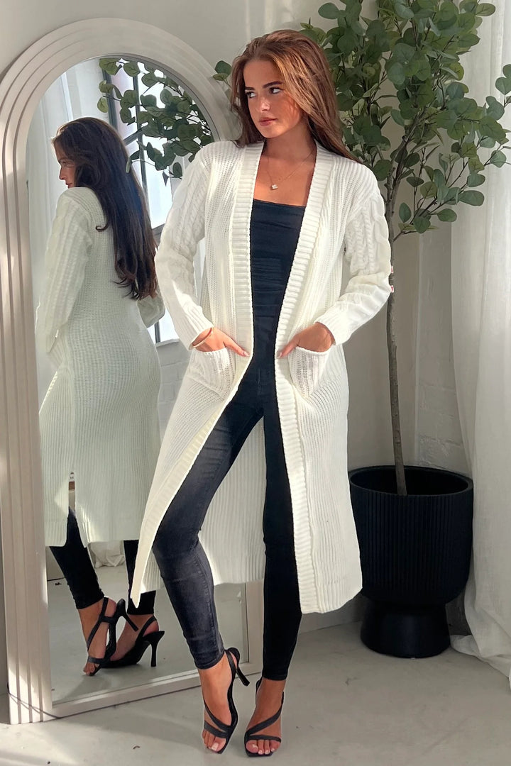 Neve Cream Cableknit Longline Cardigan