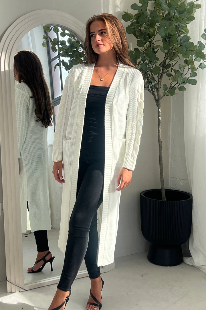 Neve Cream Cableknit Longline Cardigan