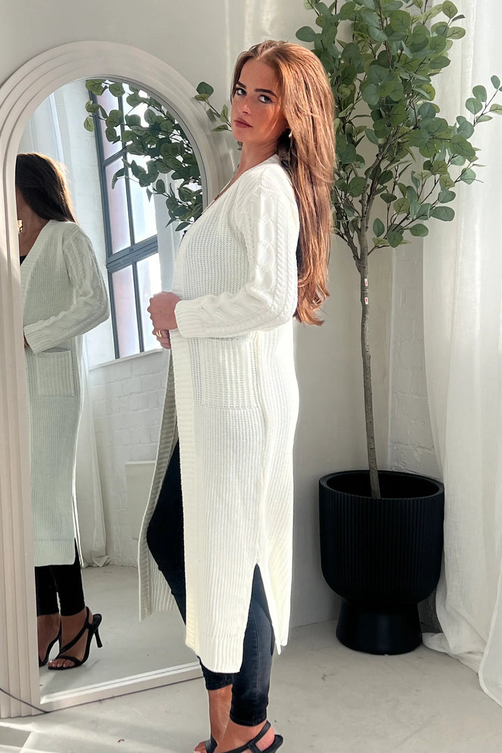 Neve Cream Cableknit Longline Cardigan