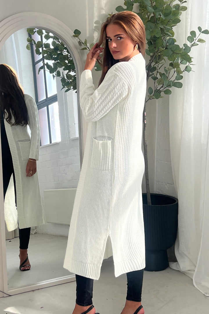 Neve Cream Cableknit Longline Cardigan