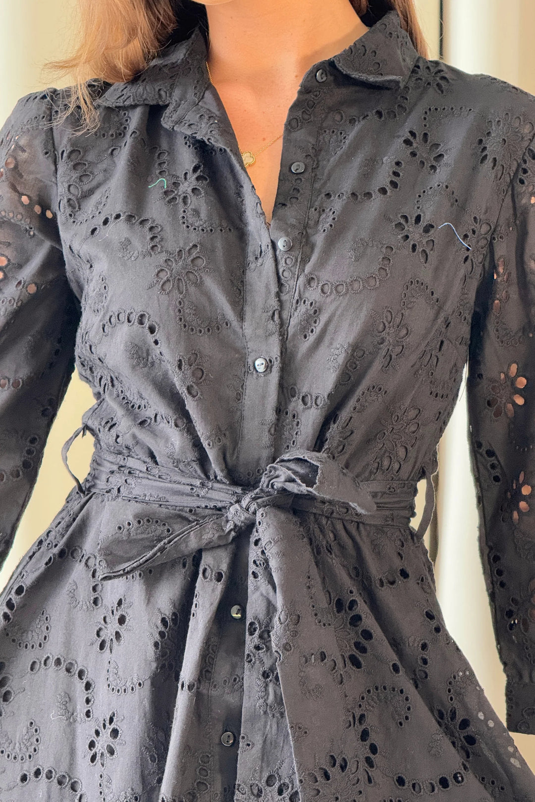 Michelle Black Broderie Anglaise Belted Midaxi Shirt Dress