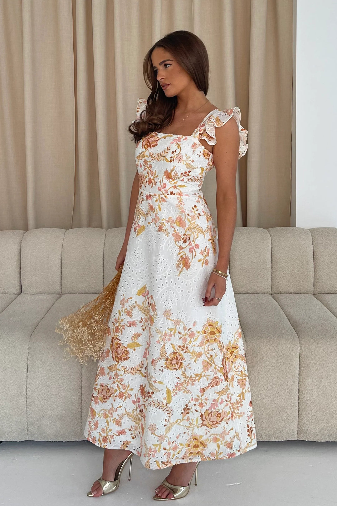 Orla White and Yellow Broderie Anglaise Maxi Dress - CHECK SIZING INFO