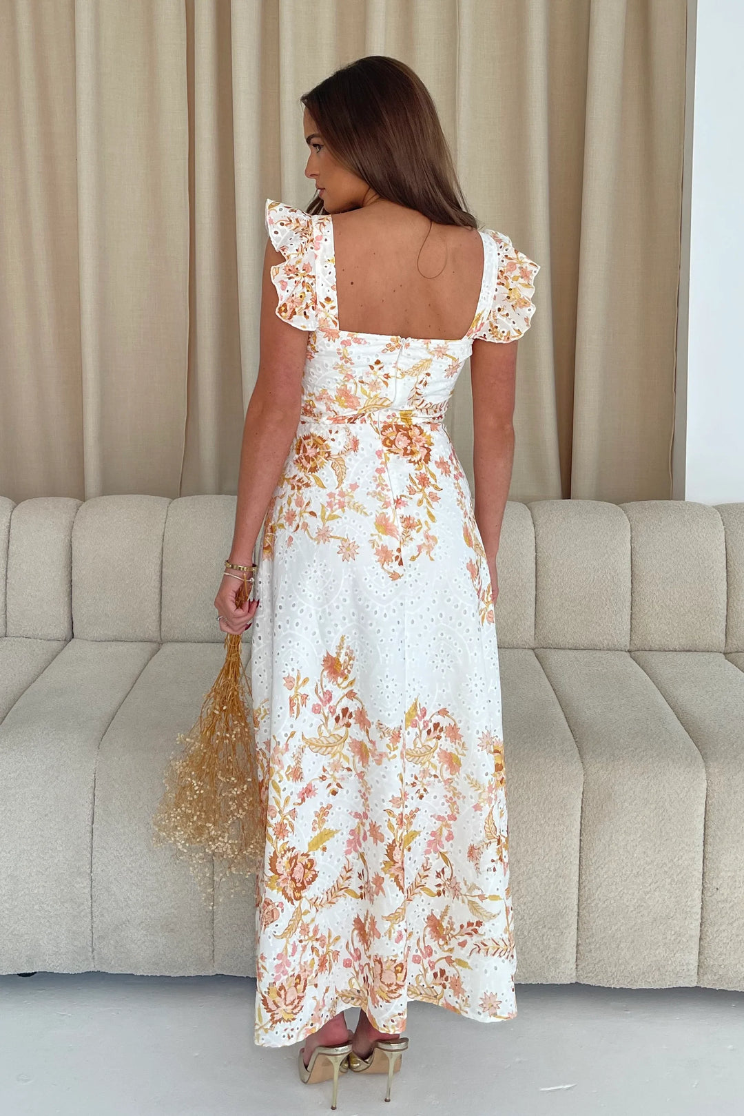 Orla White and Yellow Broderie Anglaise Maxi Dress - CHECK SIZING INFO
