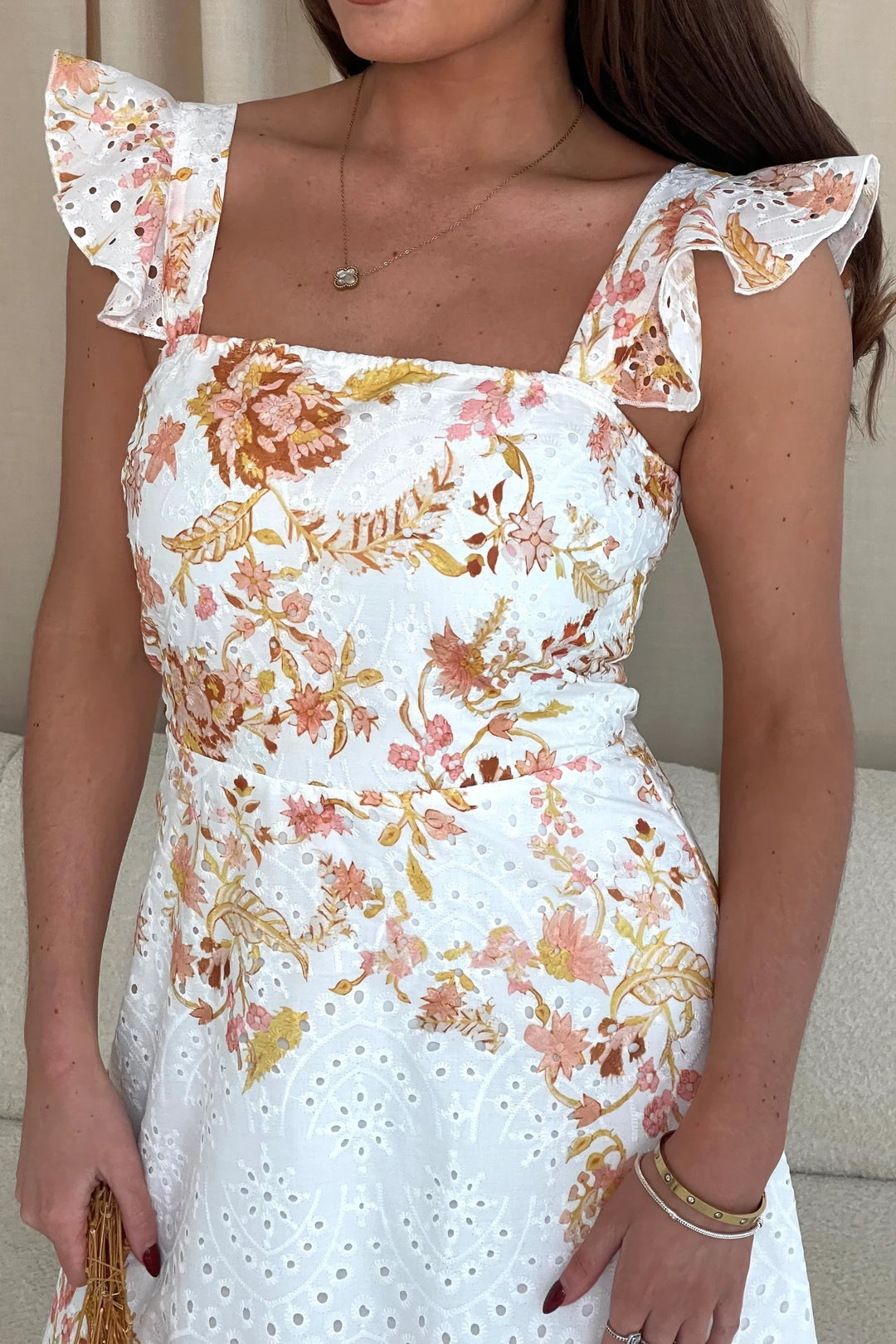 Orla White and Yellow Broderie Anglaise Maxi Dress - CHECK SIZING INFO