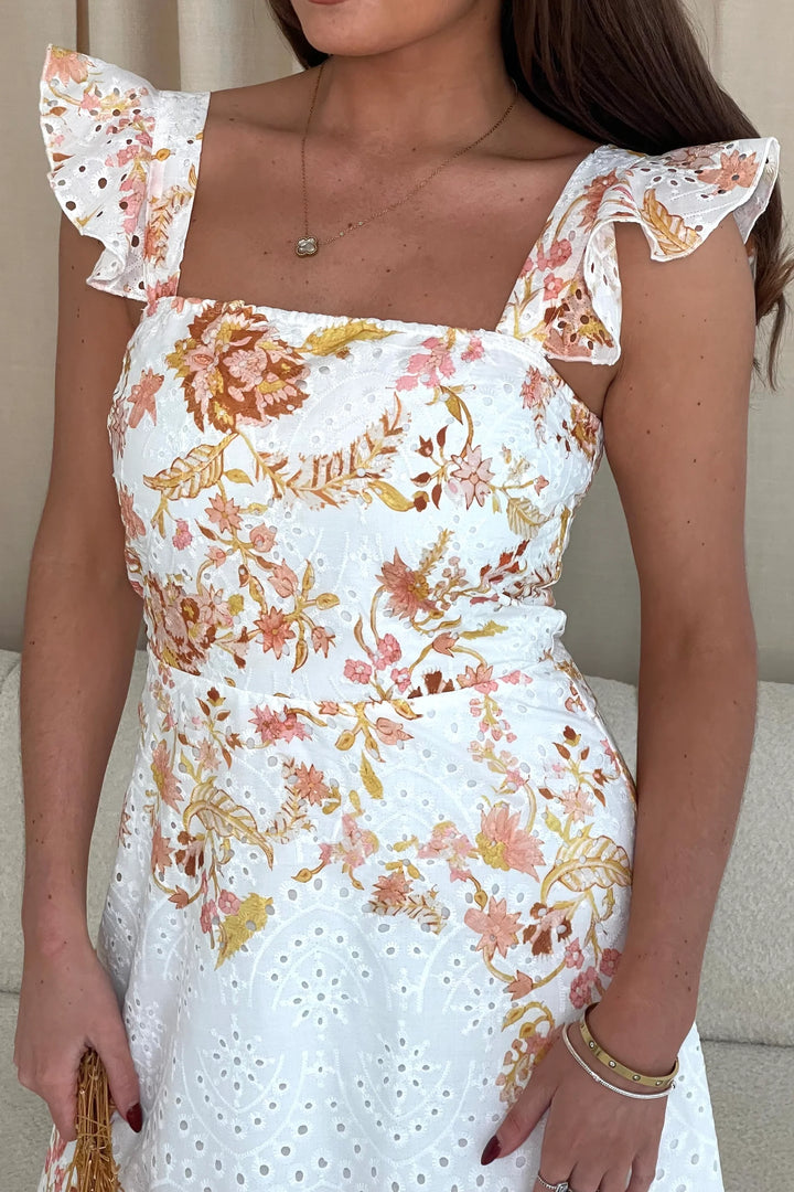 Orla White and Yellow Broderie Anglaise Maxi Dress - CHECK SIZING INFO