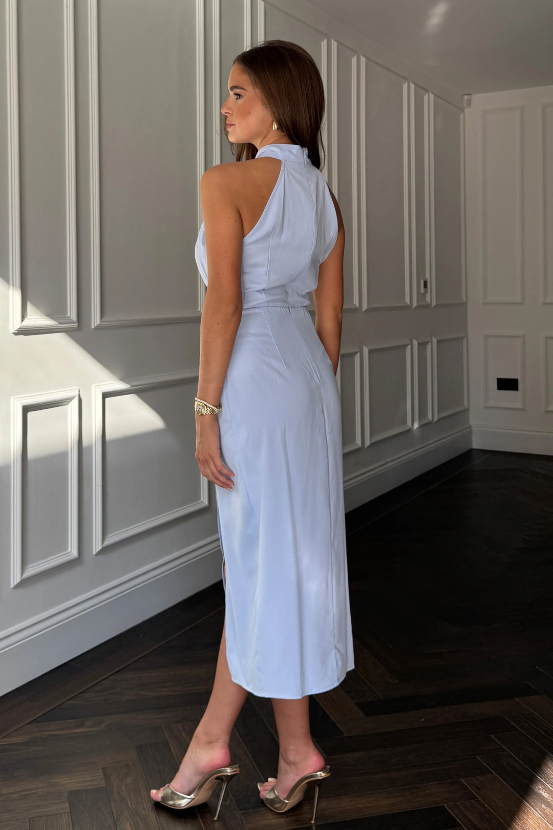 Alessia Sky Blue Halterneck Bodycon Midi Dress