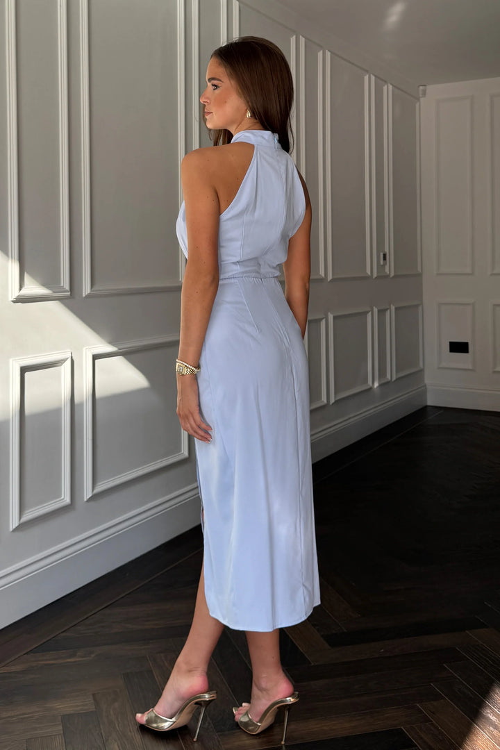 Alessia Sky Blue Halterneck Bodycon Midi Dress