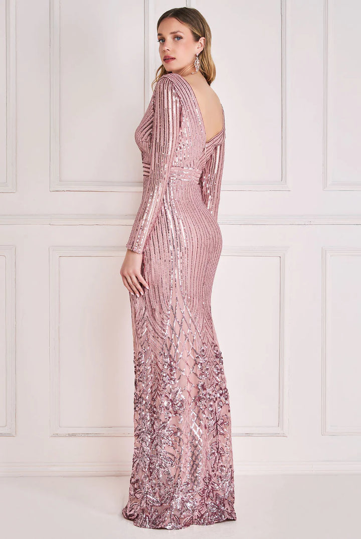 All Night Long Sleeve Sequin Blush Pink Bodycon Maxi Dress TALL - BY GODDIVA