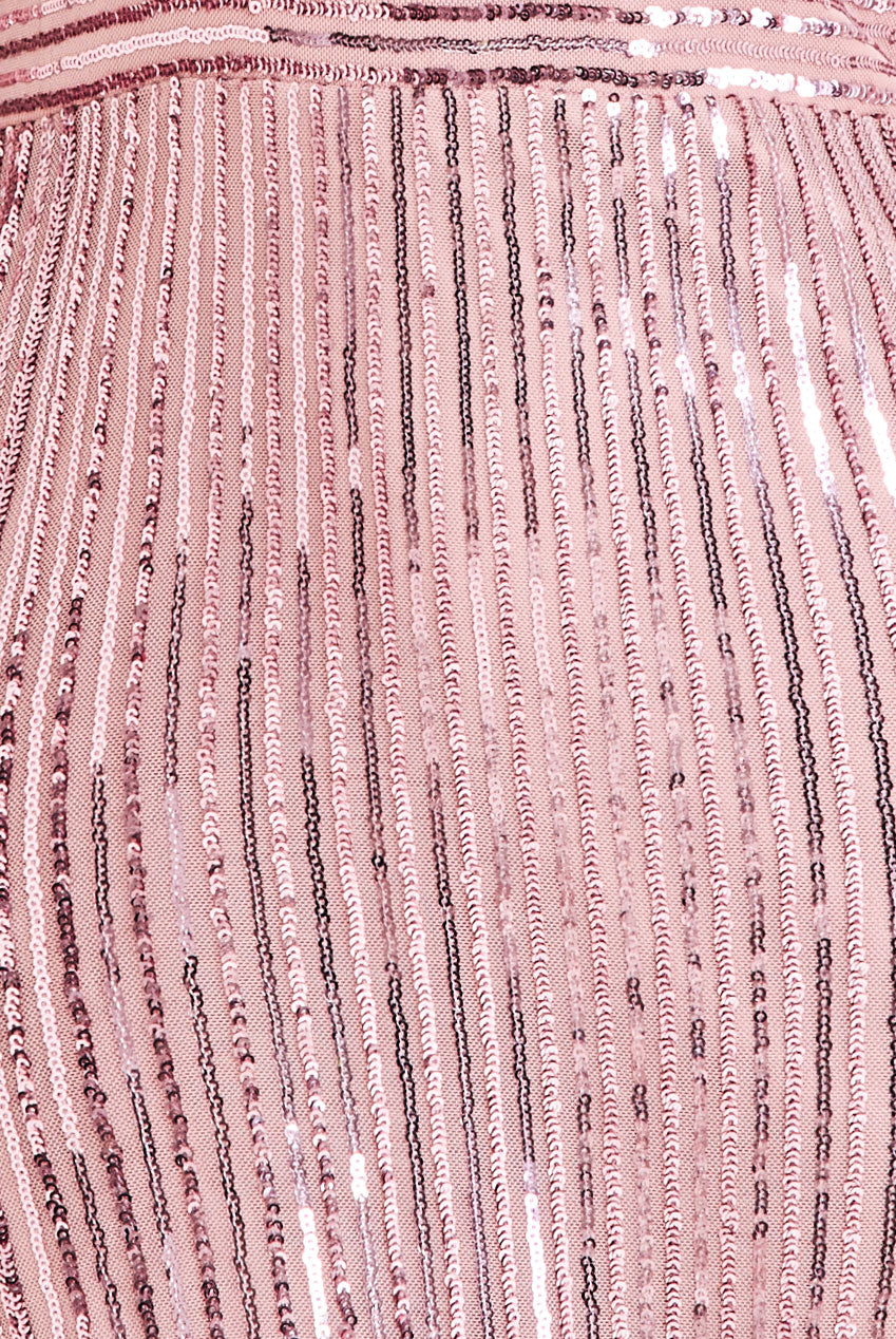 All Night Long Sleeve Sequin Blush Pink Bodycon Maxi Dress TALL - BY GODDIVA