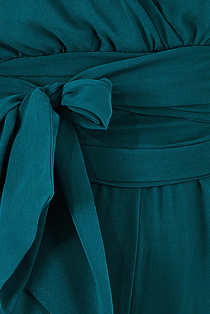 Picture Perfect Deep Green Belted Wide Leg Chiffon Jumpsuit