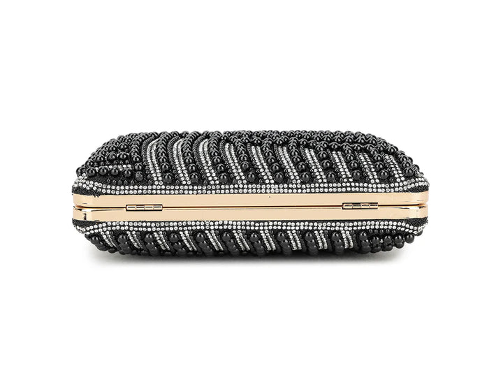 Marbella Diamante & Pearl Embellished Box Clutch Bag - Black