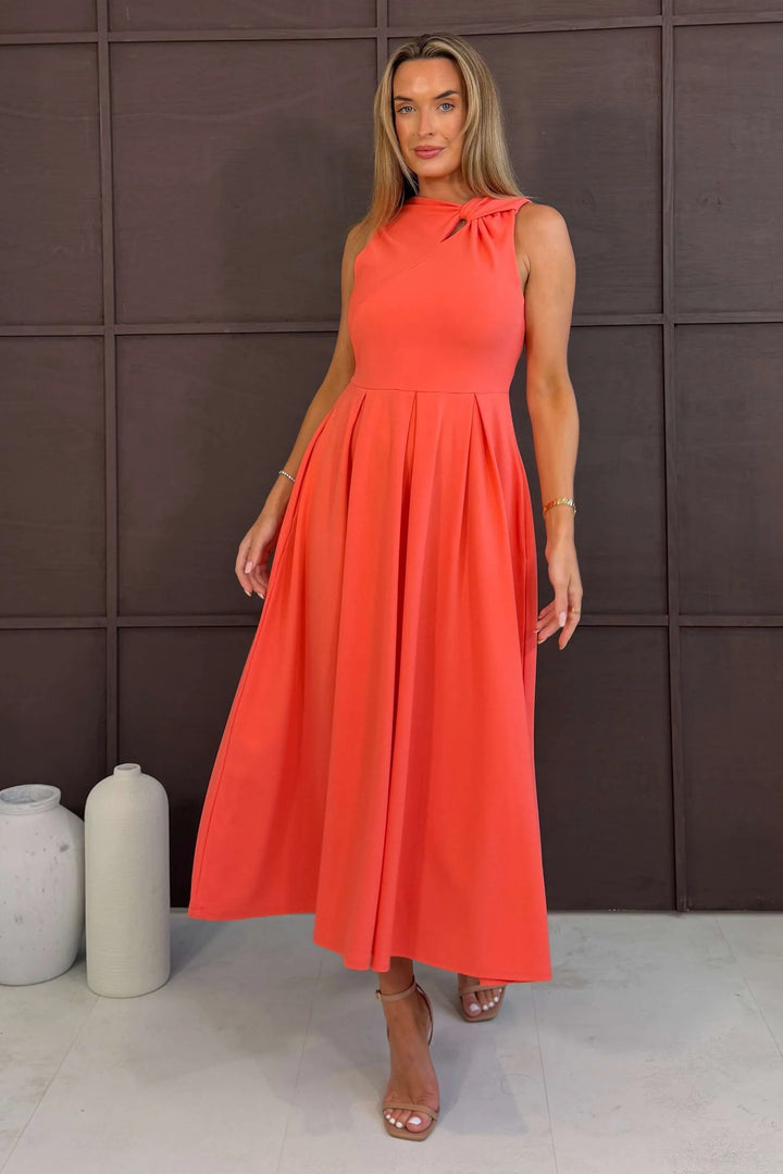 Anastasia Coral Knot Detail Midi Dress