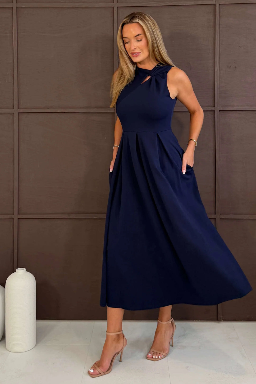 Anastasia Navy Knot Detail Midi Dress