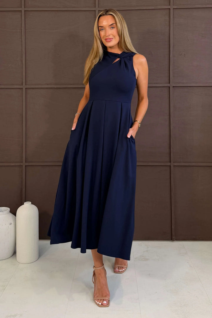 Anastasia Navy Knot Detail Midi Dress