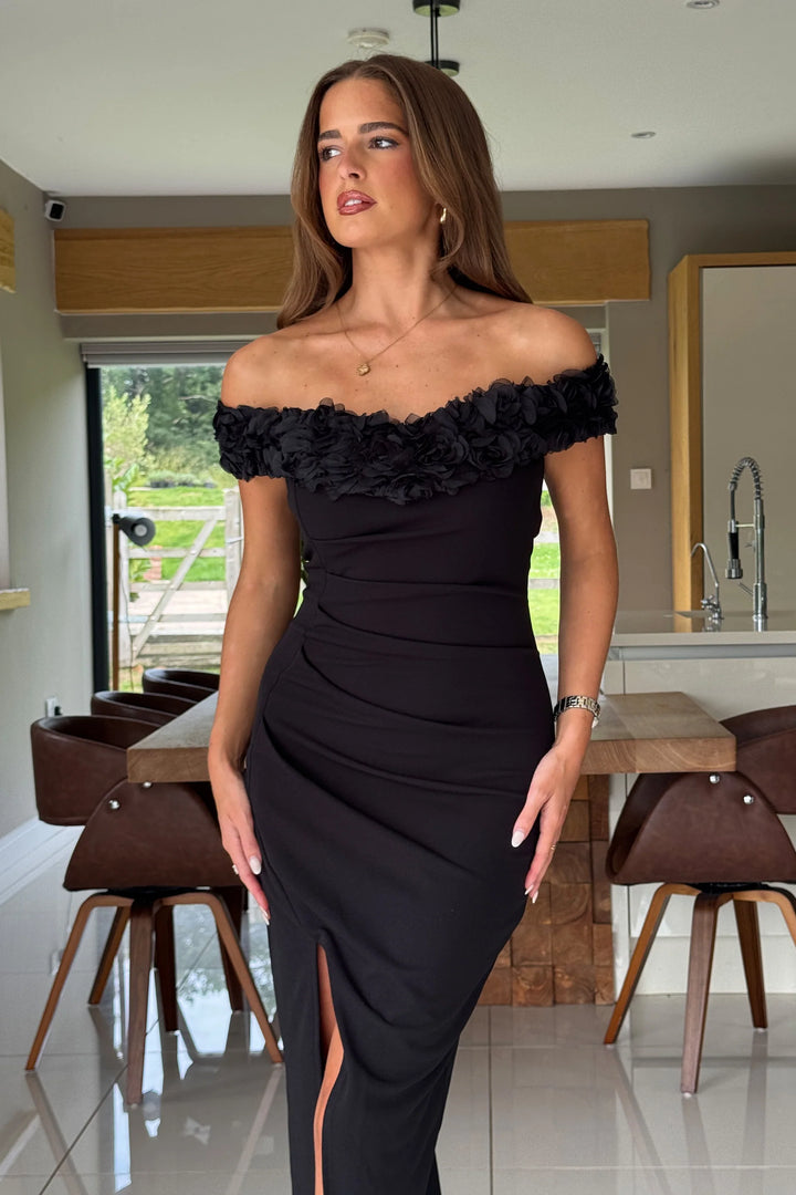 Brenda 3D Floral Bardot Bodycon Midi Dress