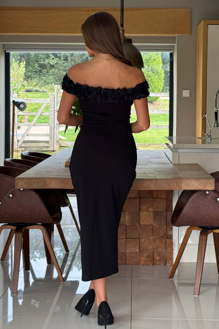 Brenda 3D Floral Bardot Bodycon Midi Dress