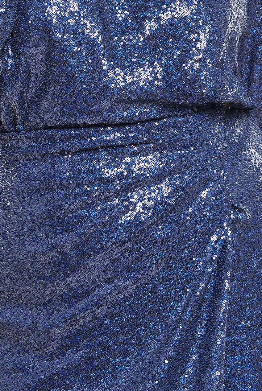 Eloise Navy Sequin Front Split Shirt Dress