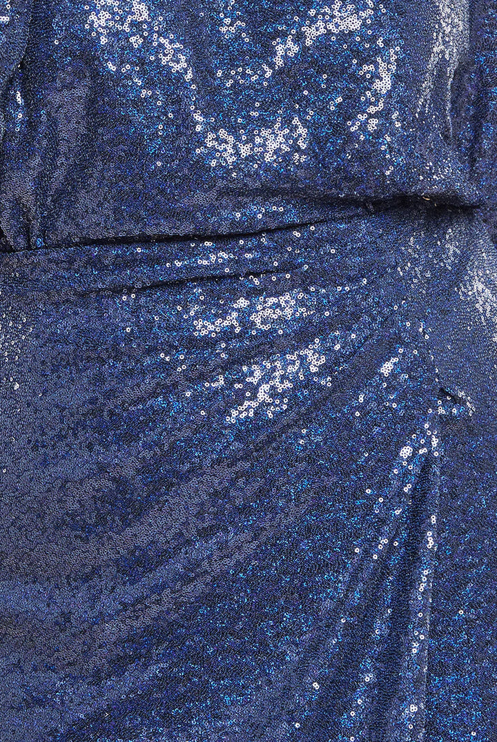 Eloise Navy Sequin Front Split Shirt Dress