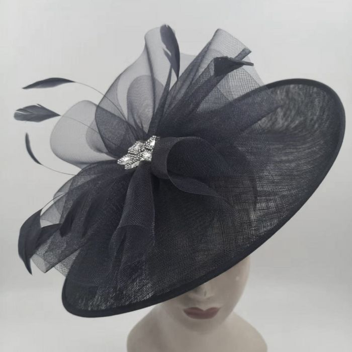 Charlize Black Tulle Diamante Large Hatinator