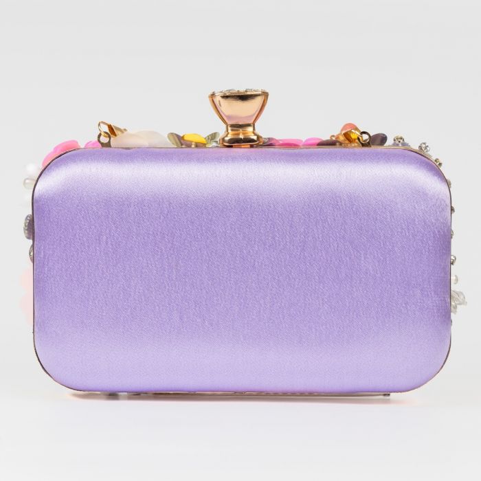 Rio Premium Lilac 3D Floral Embellished Clutch Box Bag