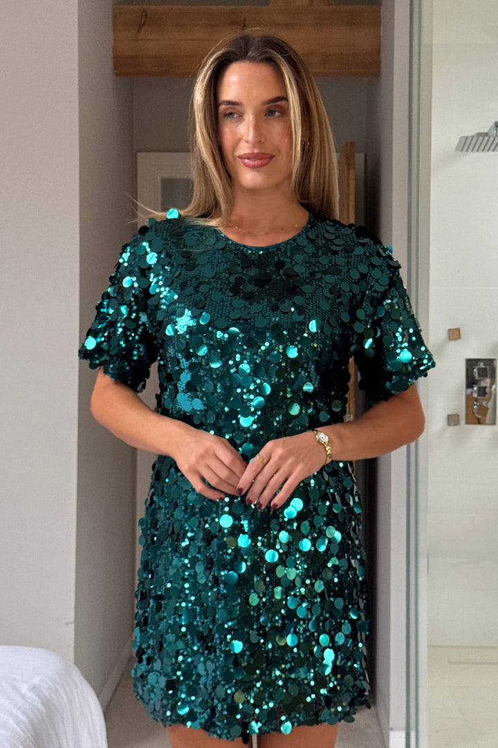 Lily Green Disk Sequin Mini Tshirt Dress
