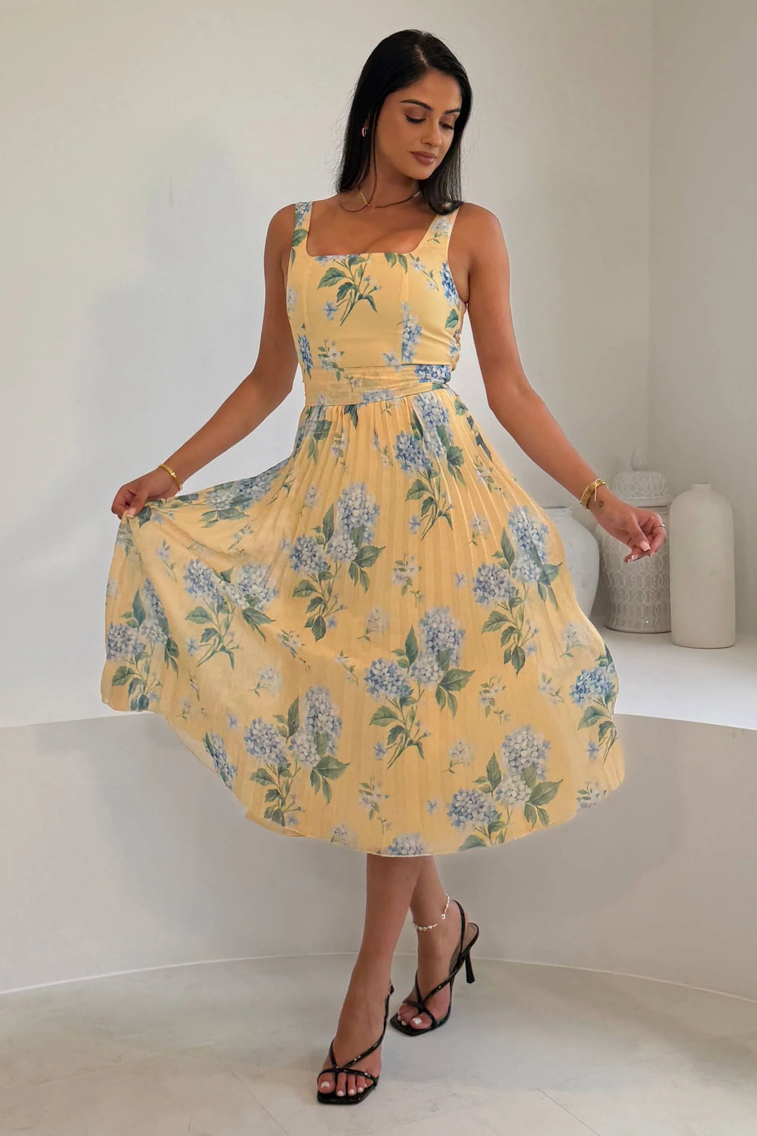 Lola Yellow Floral Print Midi Dress