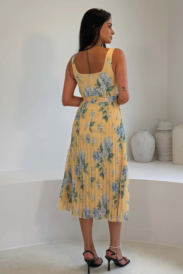 Lola Yellow Floral Print Midi Dress