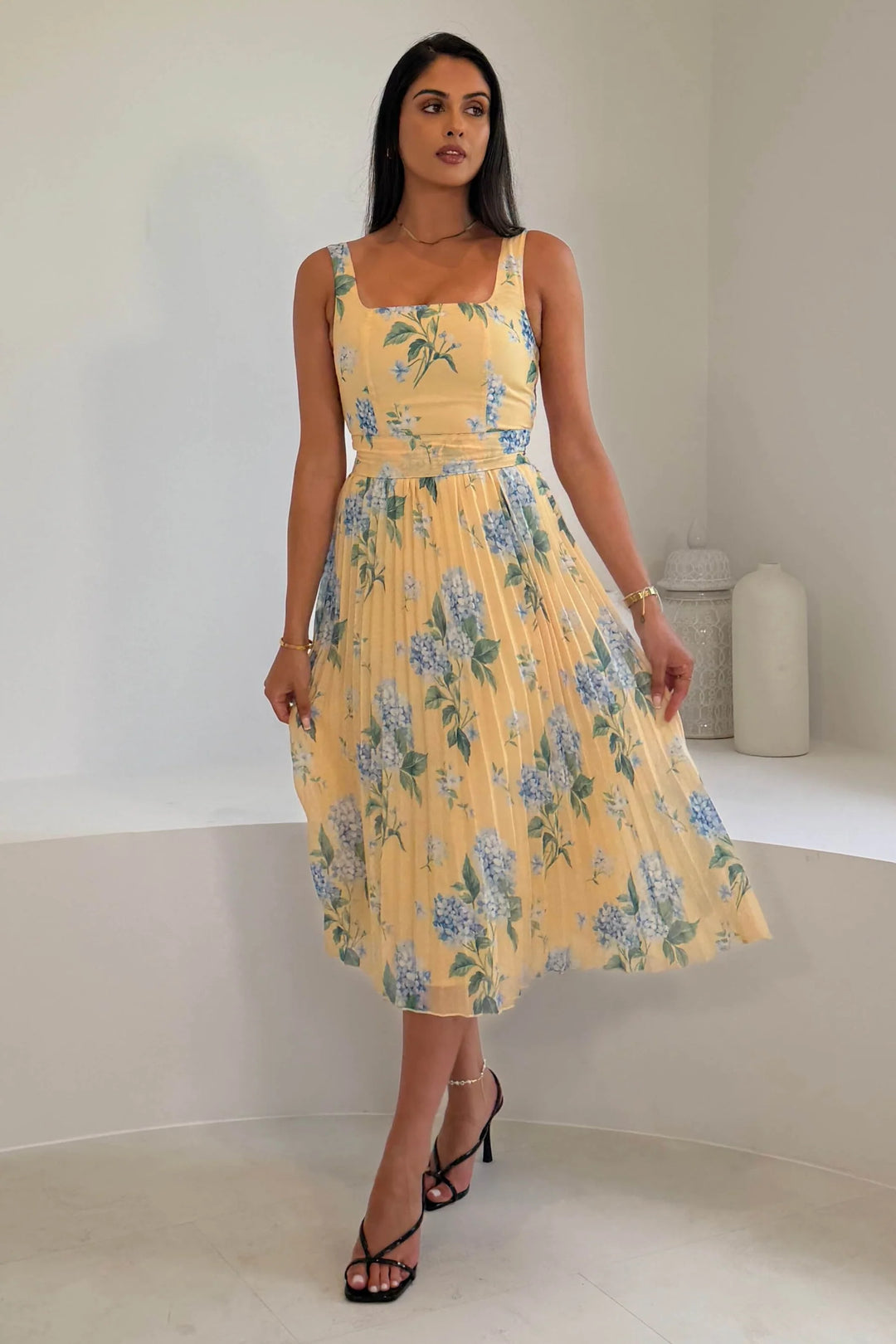 Lola Yellow Floral Print Midi Dress