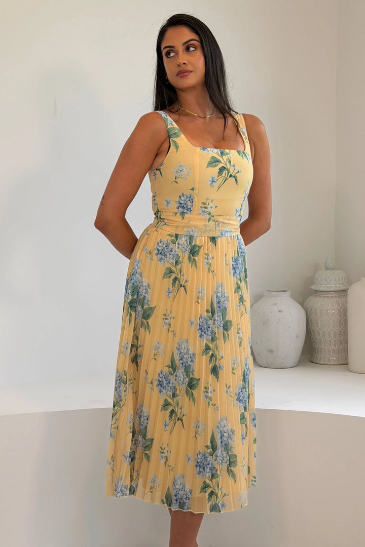 Lola Yellow Floral Print Midi Dress