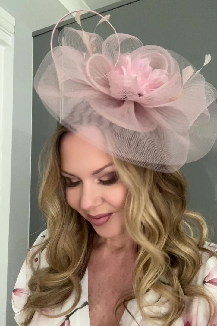 Nova Belle Baby Pink Loop & Feather Fascinator