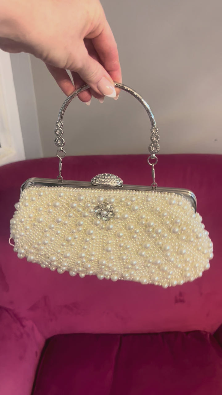 Sicily Pearl & Diamante Embellished Hand Bag - Ivory