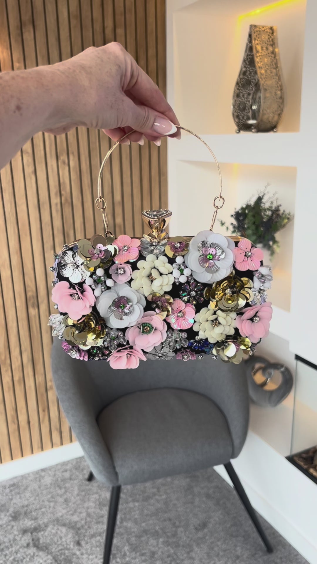 Rio Premium Black 3D Floral Embellished Clutch Box Bag