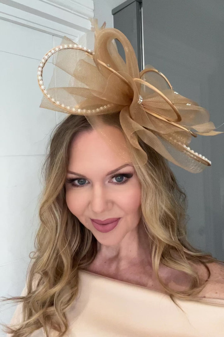 Seraphine Gold Diamante Veil Fascinator