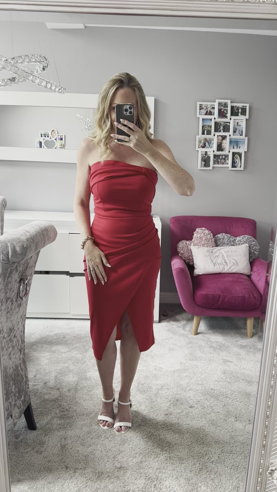 Passionista Red Bardot/strapless 2 Way Bodycon Midi Dress