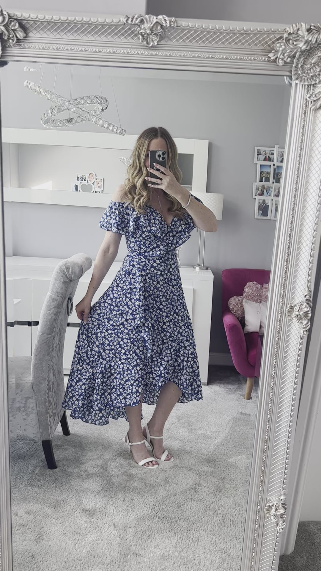 Carys Blue Ditsy Floral Print Wrap Cami Cold Shoulder Midi/Maxi Dress