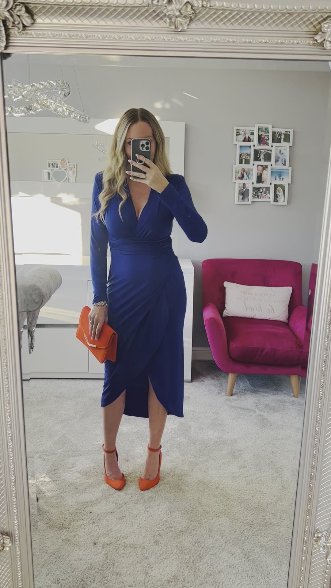 A Touch Of Class Cobalt Blue Long Sleeve Bodycon Wrap Midi/Maxi Dress