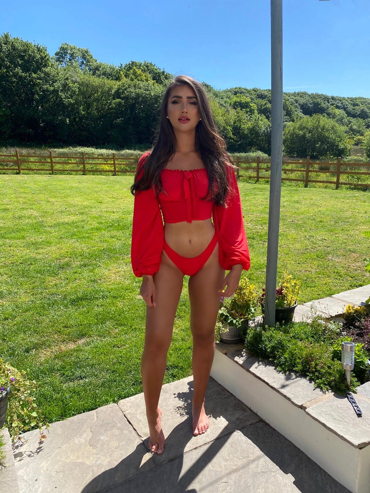 Latina Red Slinky Long Sleeve Crop Top