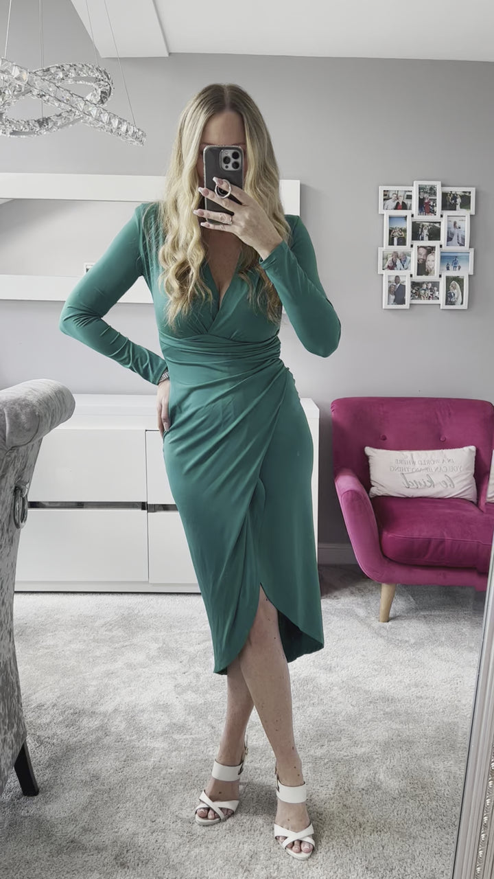 A Touch Of Class Green Long Sleeve Bodycon Wrap Midi/Maxi Dress
