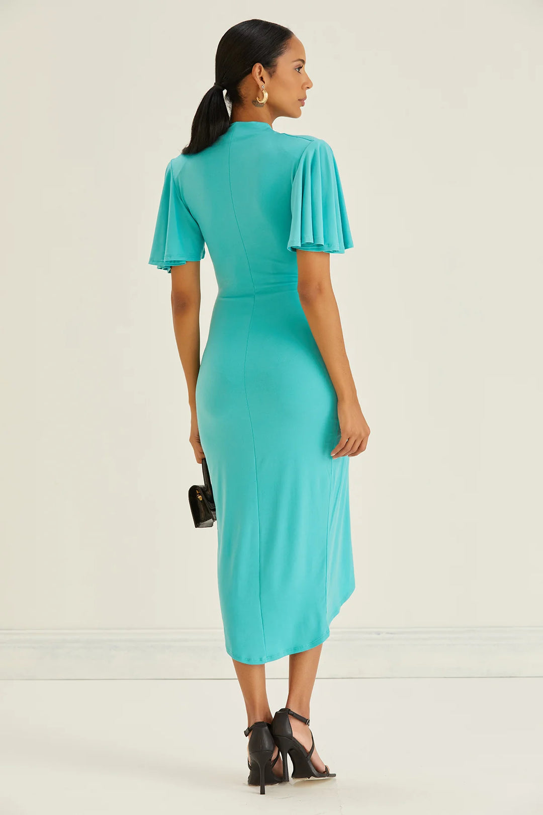 Manhattan Mint Green Angel Sleeve Bodycon Midi Dress