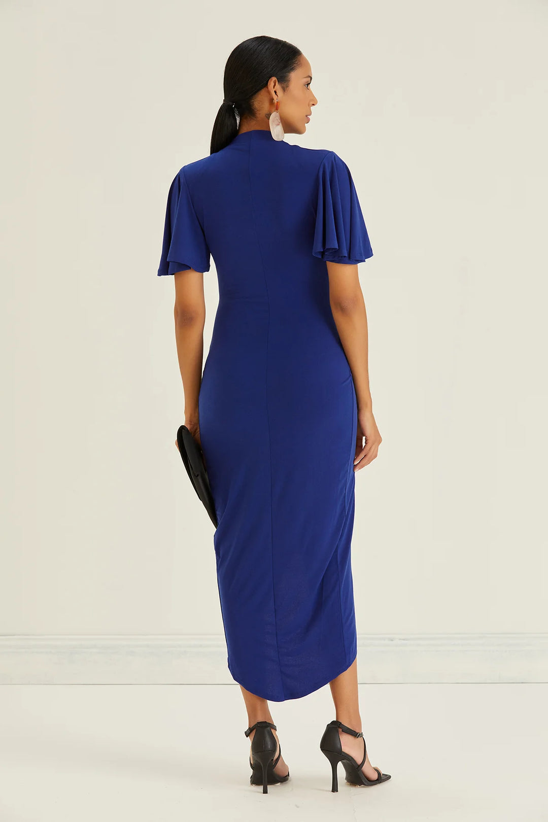Manhattan Cobalt Blue Angel Sleeve Bodycon Midi Dress