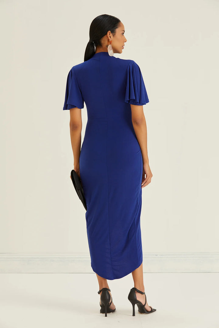 Manhattan Cobalt Blue Angel Sleeve Bodycon Midi Dress