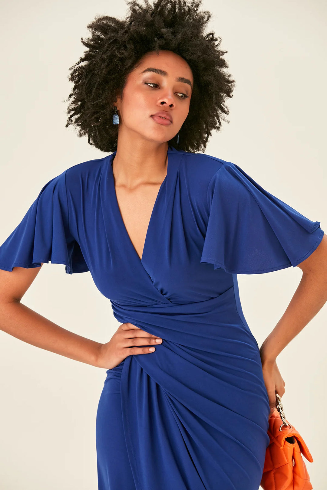 Manhattan Cobalt Blue Angel Sleeve Bodycon Midi Dress