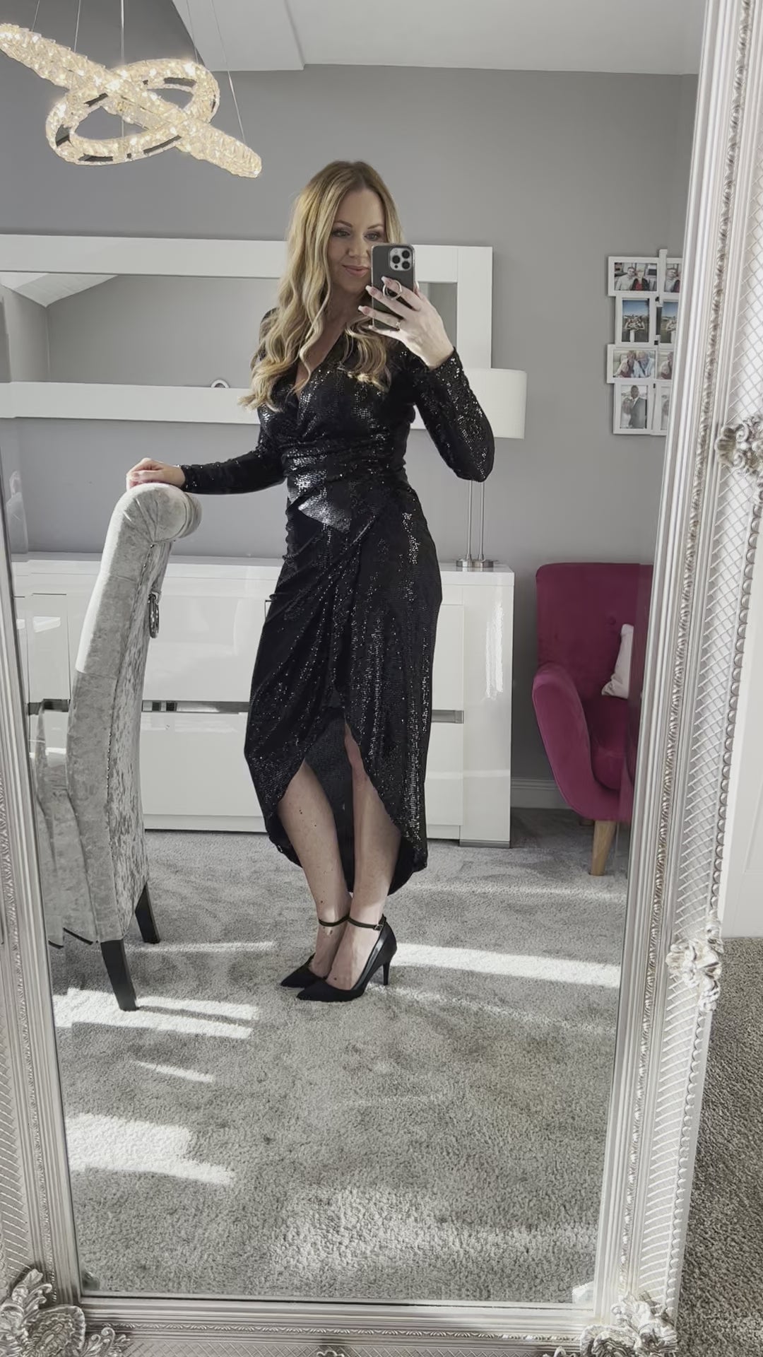 A Touch Of Class Black Sequin Long Sleeve Bodycon Wrap Midi/Maxi Dress
