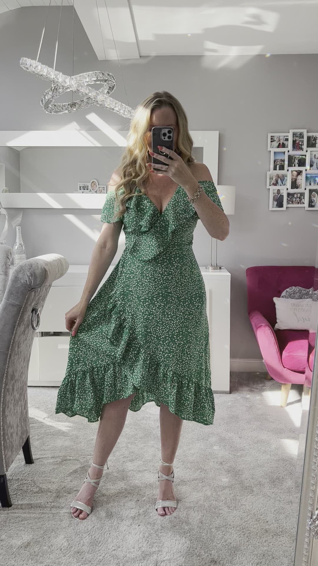 Seren Green Ditsy Print Wrap Cami Cold Shoulder Midi Dress