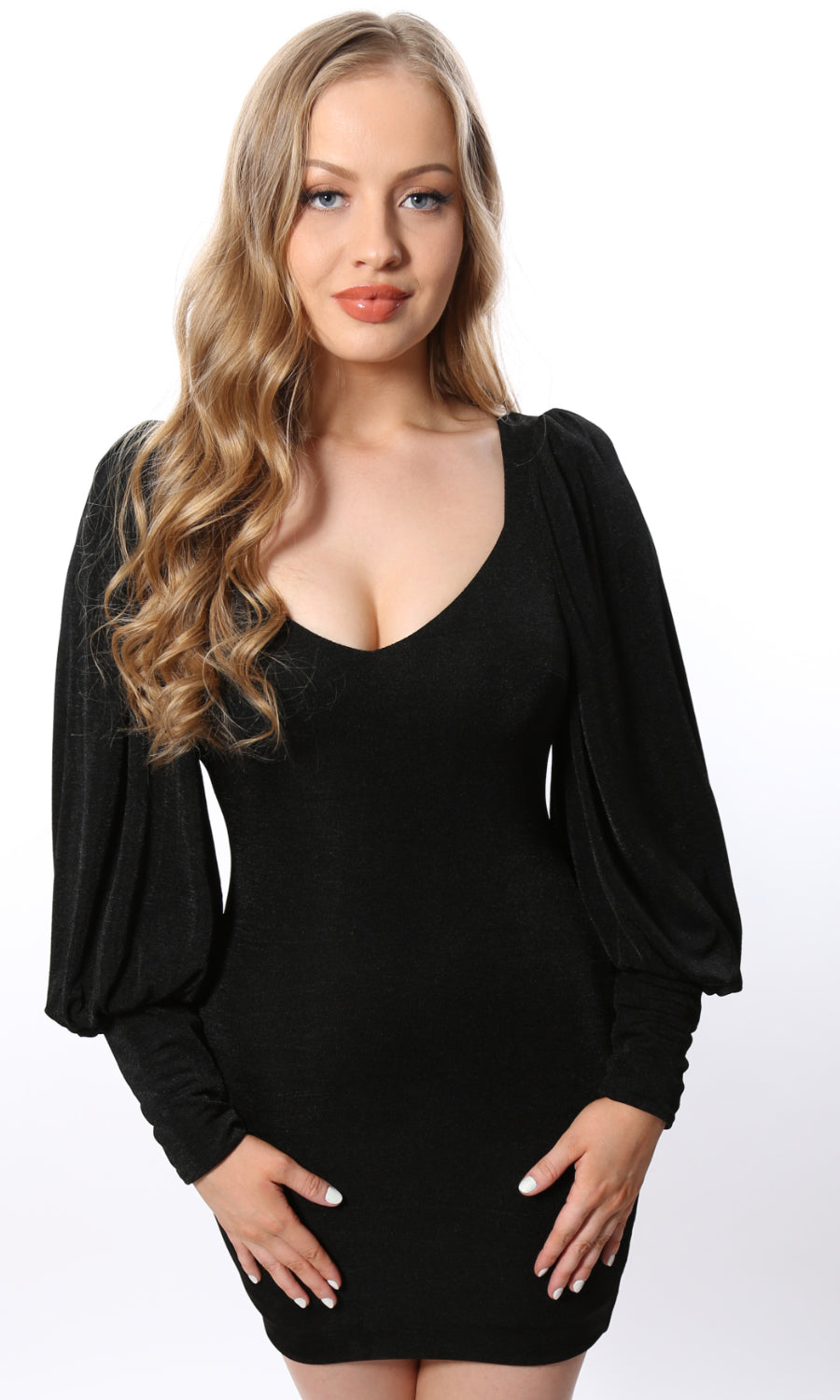 Alexandra Shimmering Black Puff Sleeve Mini Dress