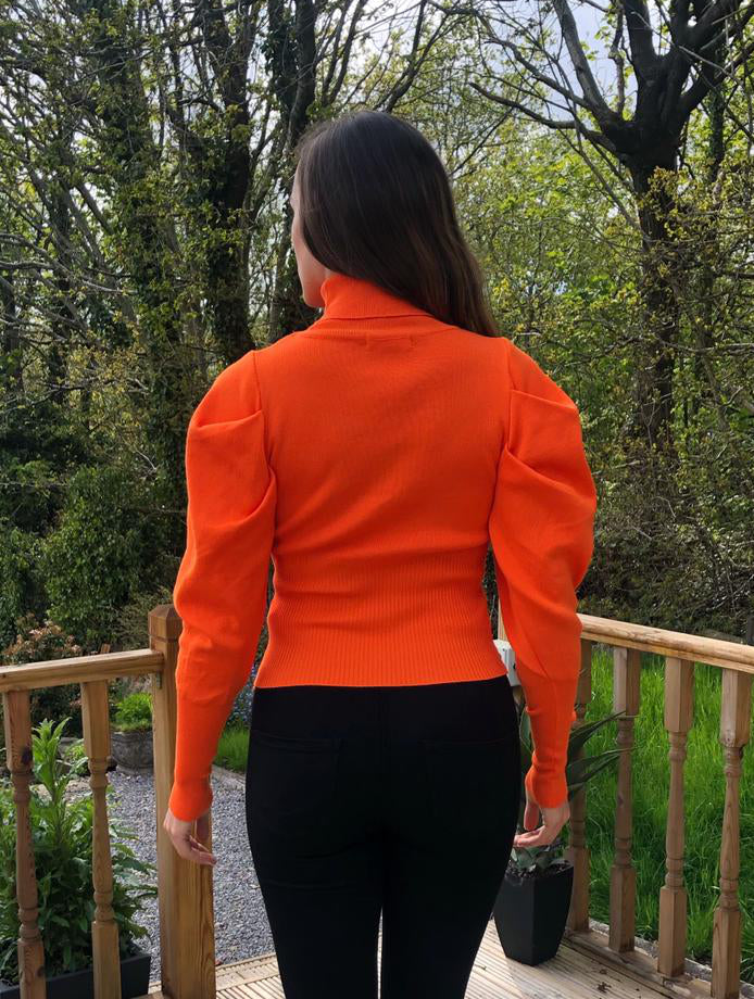 Alysha Orange Pleated Long Sleeve Roll Neck Jumper